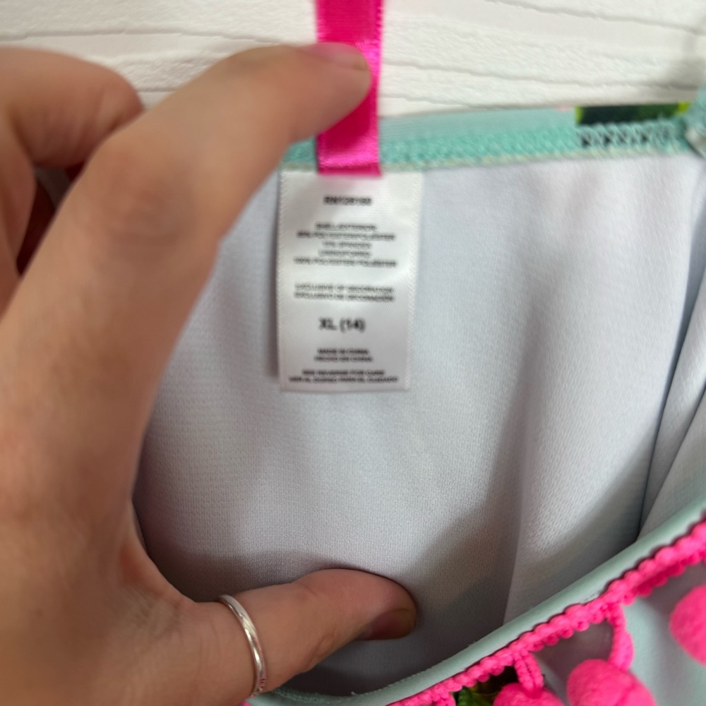 Betsey Johnson Vibrant Pink and Blue Floral Pom Pom Swimsuit XL - Picture 9 of 9